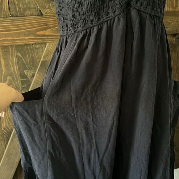 Boho Ruffle Strap Navy Jumpsuit With Pockets - Picture 13 of 13